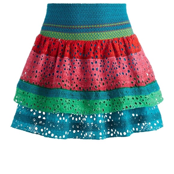 Alice + Olivia BETHIE SMOCKED TIERED MINI SKIRT, size 12 - Picture 1 of 5